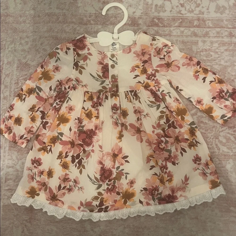 Cotton floral long sleeve dress with eyelet lace trim + bloomers- cottagecore